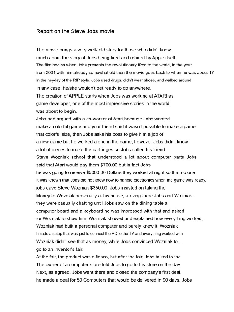 Report On The Steve Jobs Movie | PDF | Steve Jobs | Apple Inc.