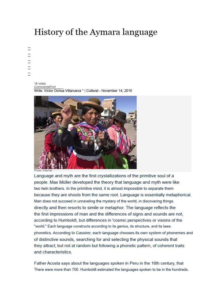 Aymara Language: History and Origins | PDF | Peru | Coca