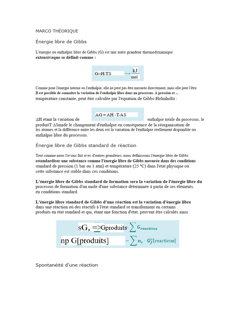 Énergie libre de Gibbs et spontanéité | PDF | Enthalpie libre | Enthalpie