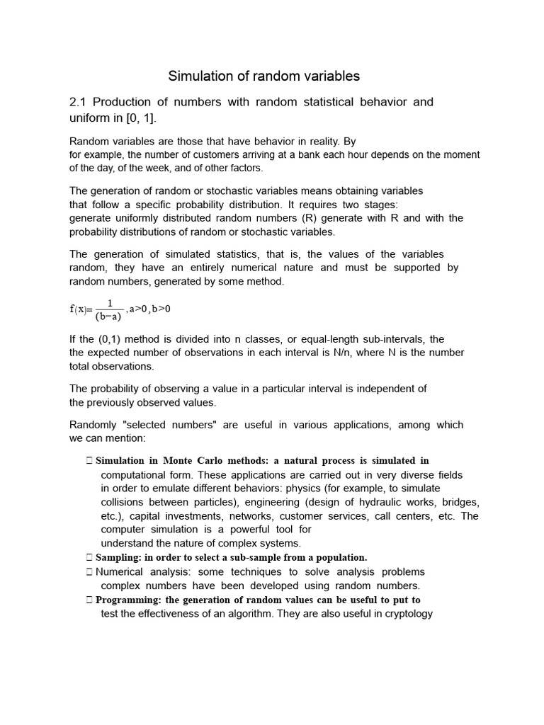 Simulation of Random Variables | PDF | Probability Distribution ...