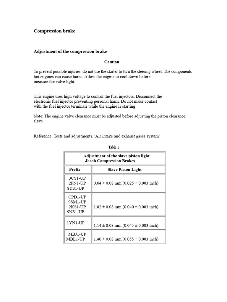 Compression Brake - Adjustment | PDF | Piston | Engines