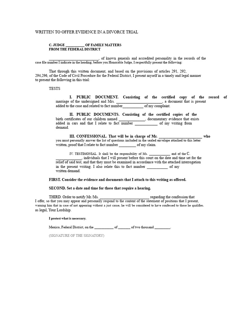 Divorce Trial Evidence Submission | PDF | Evidence (Law) | Justice