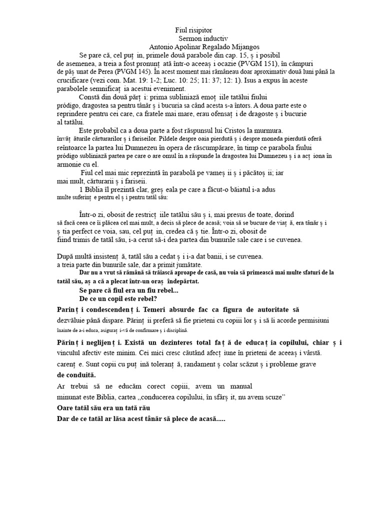 Predica: Fiul Risipitor | PDF