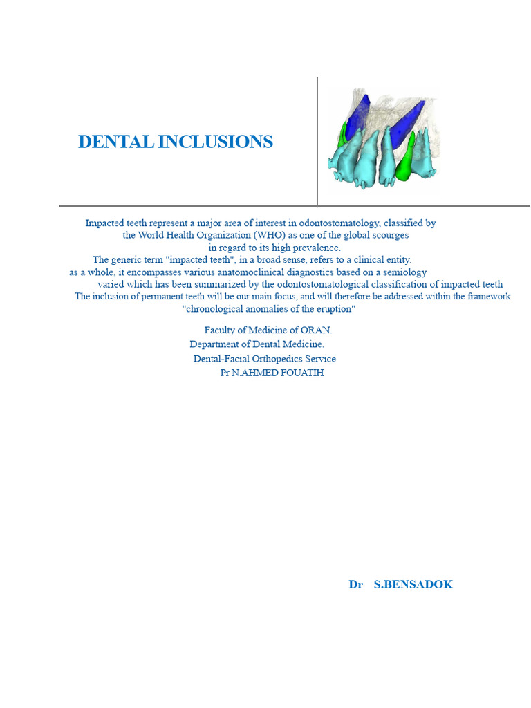 Understanding Dental Inclusions and Impactions | PDF | Human Tooth ...