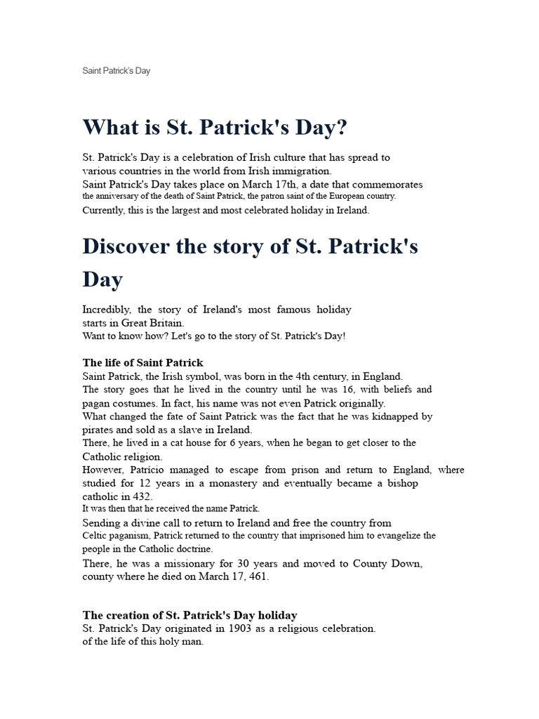 St. Patrick's Day: History and Celebration | PDF | Saint Patrick