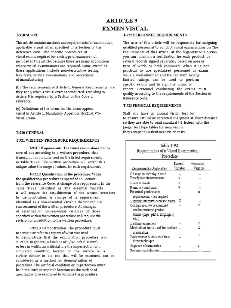 Asme Art.9 Visual Examination Translated To Spanish | PDF ...