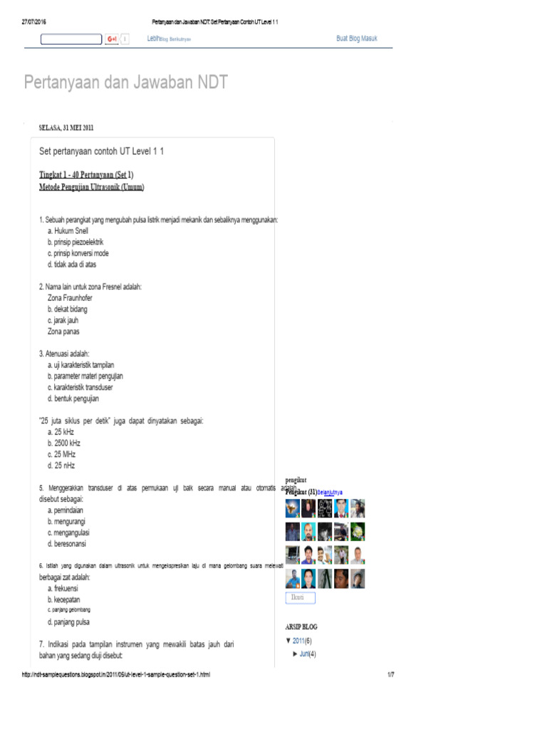 Contoh Soal UT Level 1 NDT | PDF