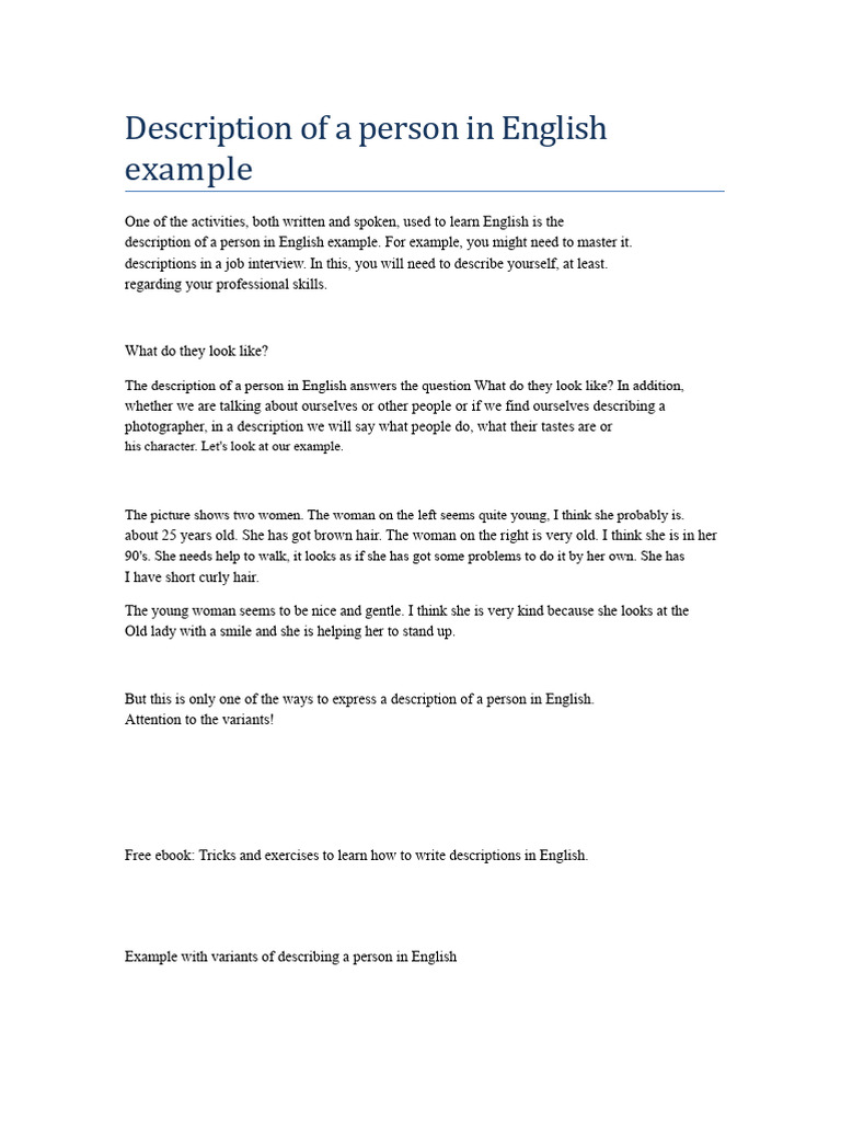 Description of A Person in English Example | PDF | English Language | Hair