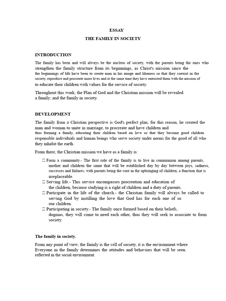Essay - The Family in Society | PDF | Society | Liberal Arts Education