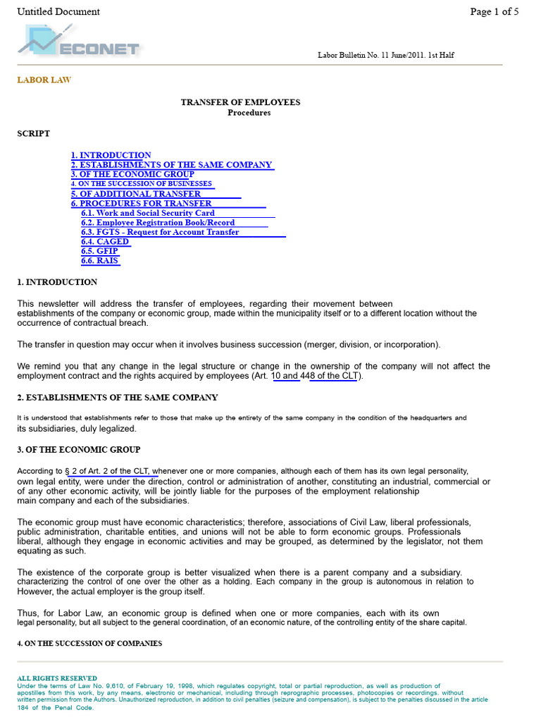 Employee Transfer Procedures in Labor Law | PDF | Employment | Copyright