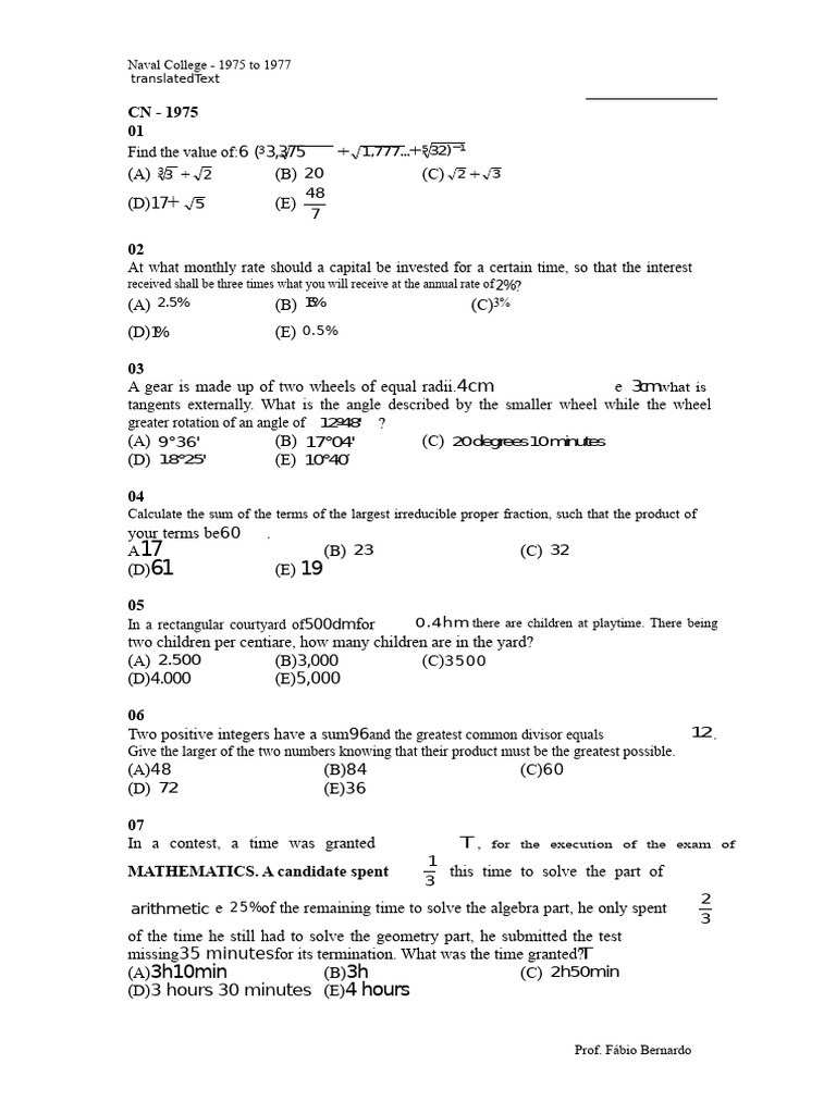 Naval College Math Problems (1975-1977) | PDF | Area | Circle