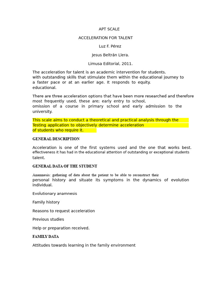 Talent Acceleration Assessment Scale | PDF | Data | Questionnaire
