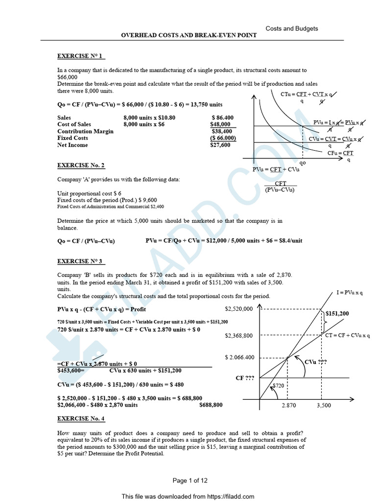 Break-Even Analysis and Cost Calculations | PDF | Cost Of Goods Sold ...