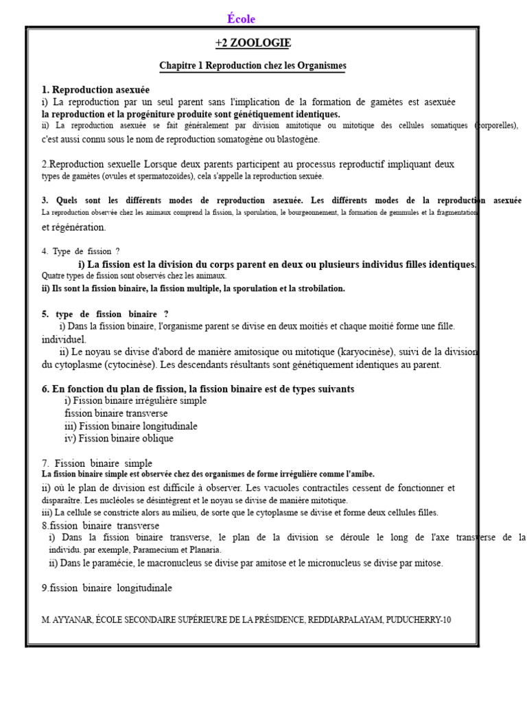 Modes de Reproduction chez les Organismes | PDF | Fécondation | la ...