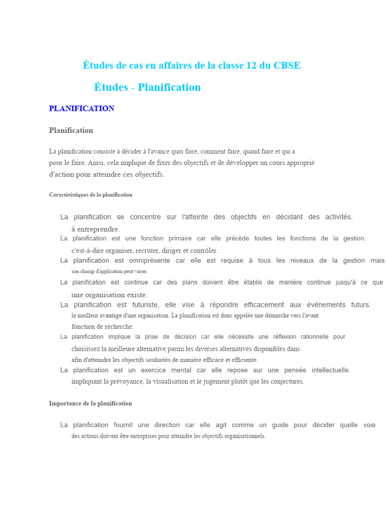 Importance et types de planification en gestion | PDF | Planification ...