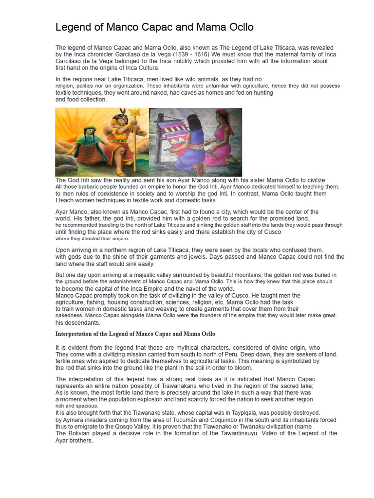 Manco Capac and Mama Ocllo Legend | PDF | Inca Empire