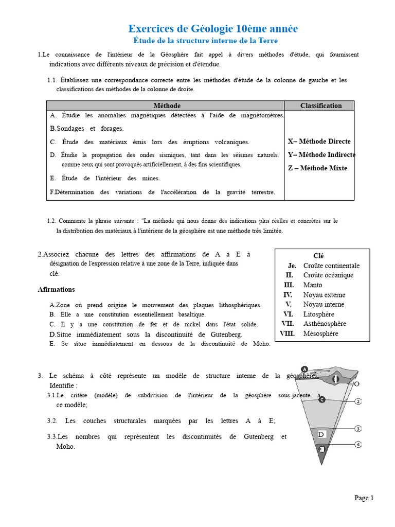 Exercices sur la structure interne de la Terre | PDF | Terre | Géologie