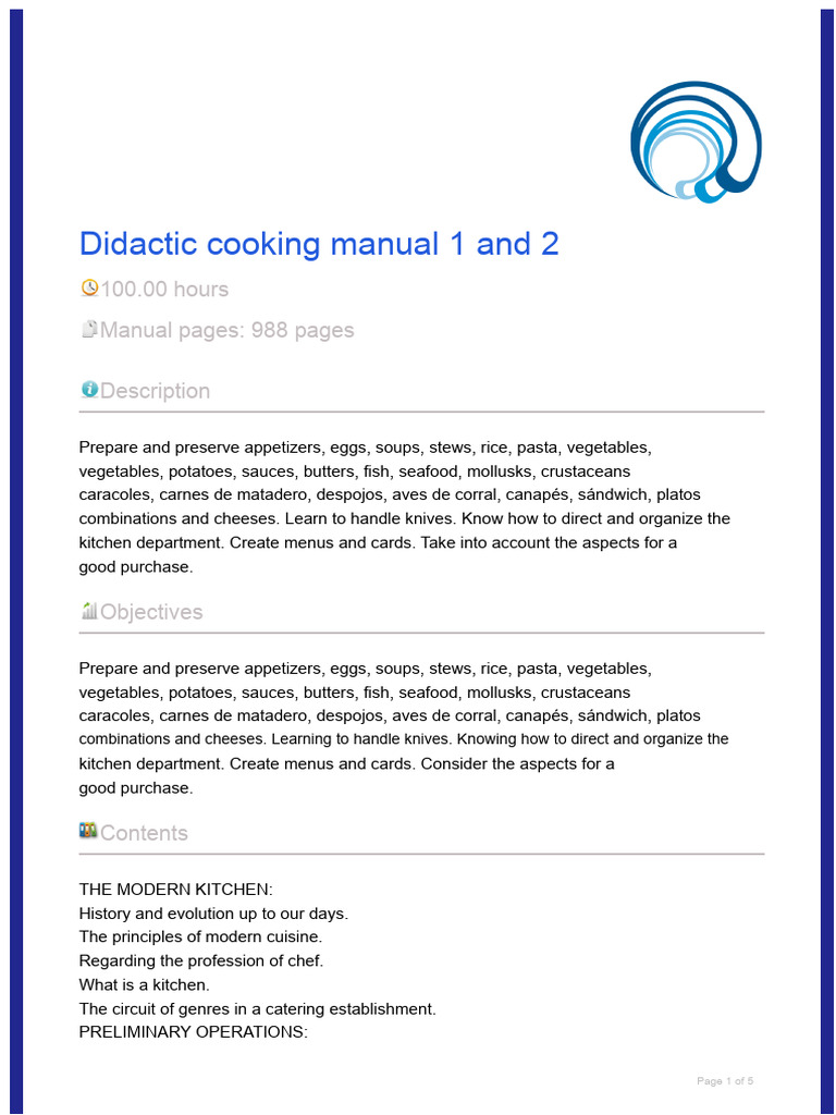 Comprehensive Cooking Manual Guide | PDF | Pasta | Menu