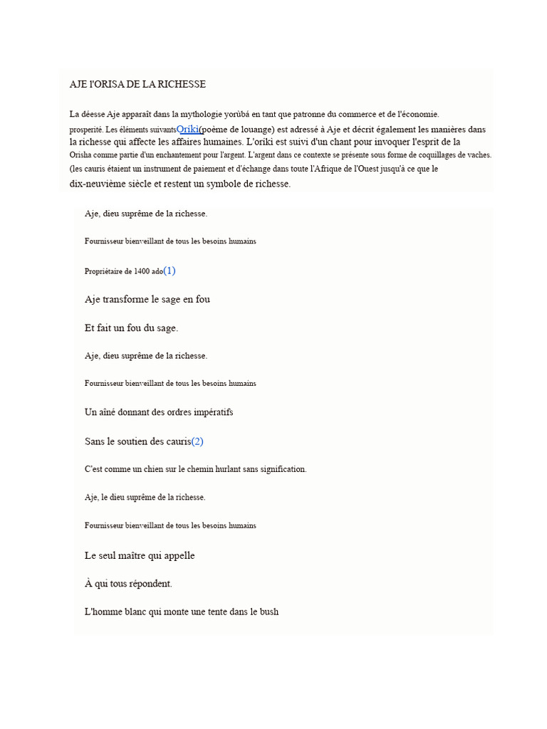 Aje : Orisa de la Richesse et Prosperité | PDF | Richesse