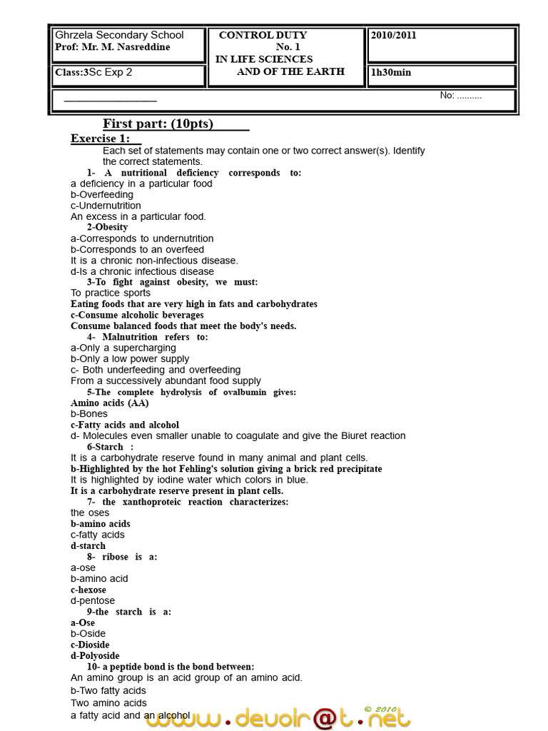 Control Assignment No. 1 - SVT - 3rd Year Science Exp (2010-2011) Mr ...