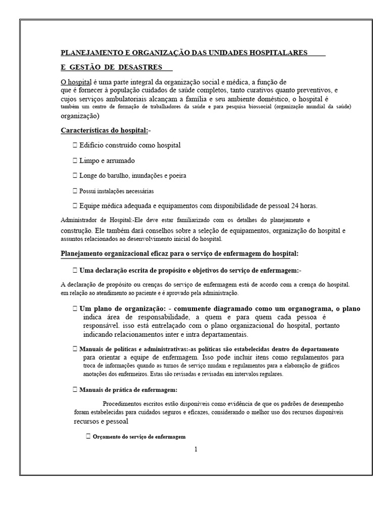 Gestão e Planejamento Hospitalar Eficaz | PDF | Enfermagem | Psiquiatria