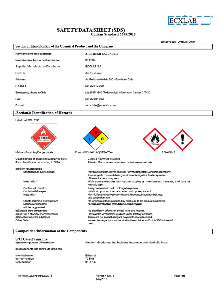 Air Fresh Lavender Safety Data Sheet | PDF | Dangerous Goods | Toxicity