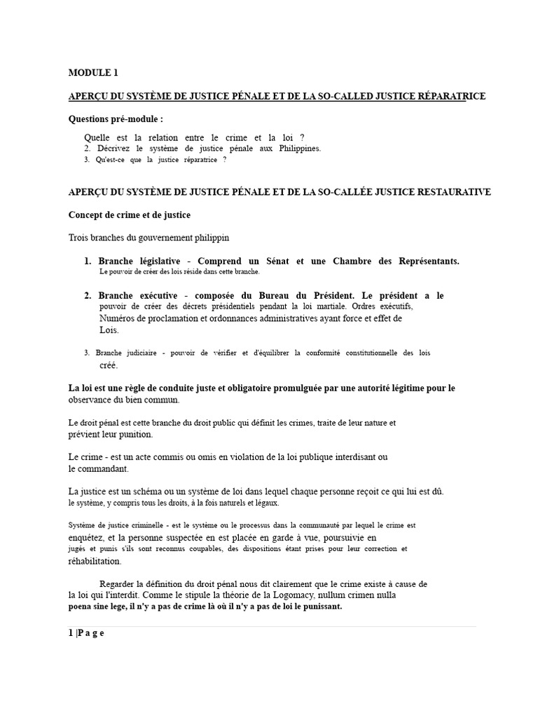 Système de justice pénale aux Philippines | PDF | Loi | Crimes