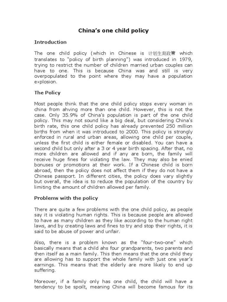 Chinas One Child Policy PDF Woman Social Institutions