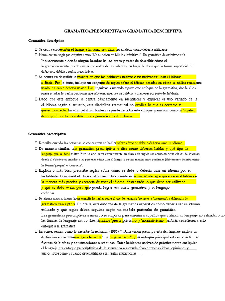 Gramática Prescriptiva vs Descriptiva | PDF | Gramática | Oración ...