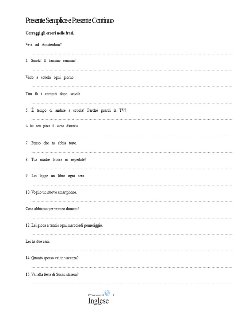 Present Simplecontinuous Error Correction With Ans Grammar Drills ...