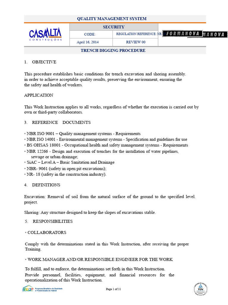 Trench Excavation Safety Procedure | PDF | Trench | Safety