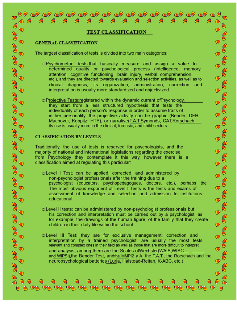 Classification of Psychological Tests | PDF | Wechsler Adult ...