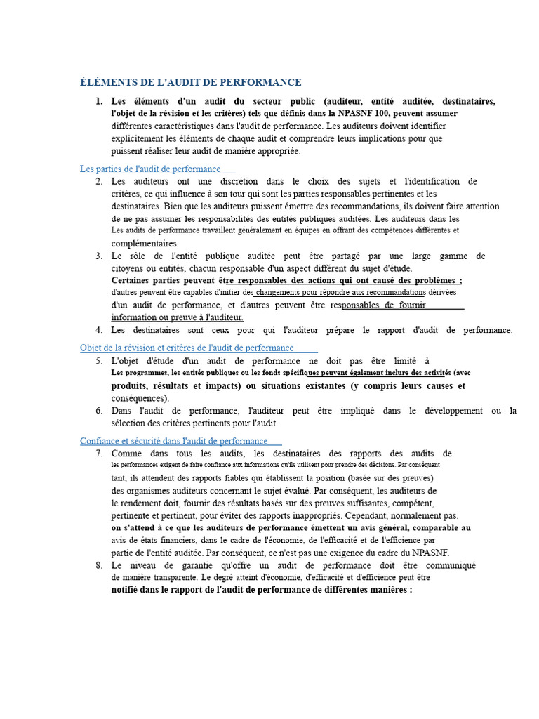 Audit de performance : éléments clés et processus | PDF | Audit | Économie