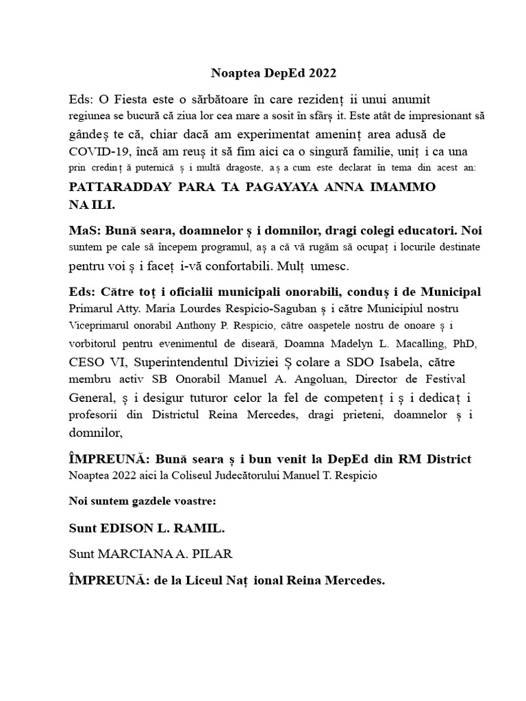 Script Deped Noaptea 2022 | PDF