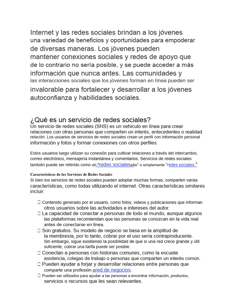 Beneficios y riesgos de redes sociales para jóvenes | PDF | Servicio de ...