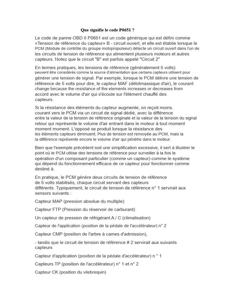 Diagnostic du code P0651 OBD II | PDF | Tension électrique | Capteur