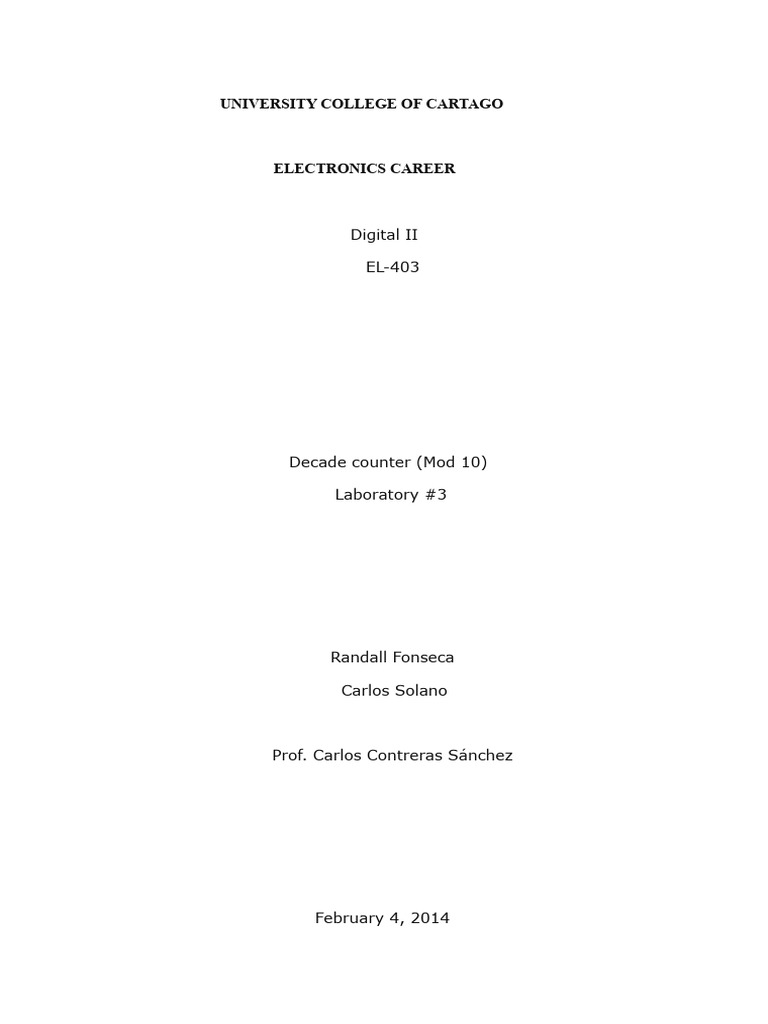 Mod 10 Digital Counter Design Lab | PDF | Electronic Design | Computer ...