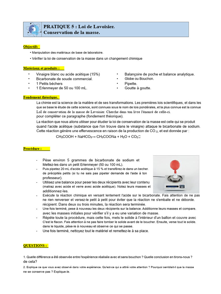 Loi de Lavoisier : Conservation de la Masse | PDF | Masse | Chimie