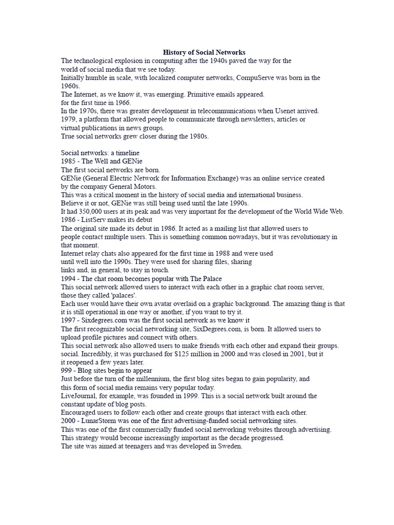 Evolution of Social Networks Timeline | PDF | Social Media | Popular ...