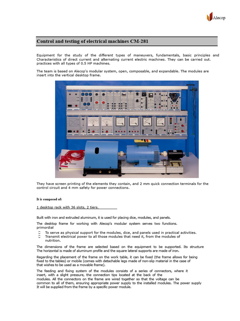 Electrical Machines Control & Testing CM-281 | PDF | Electric Motor ...