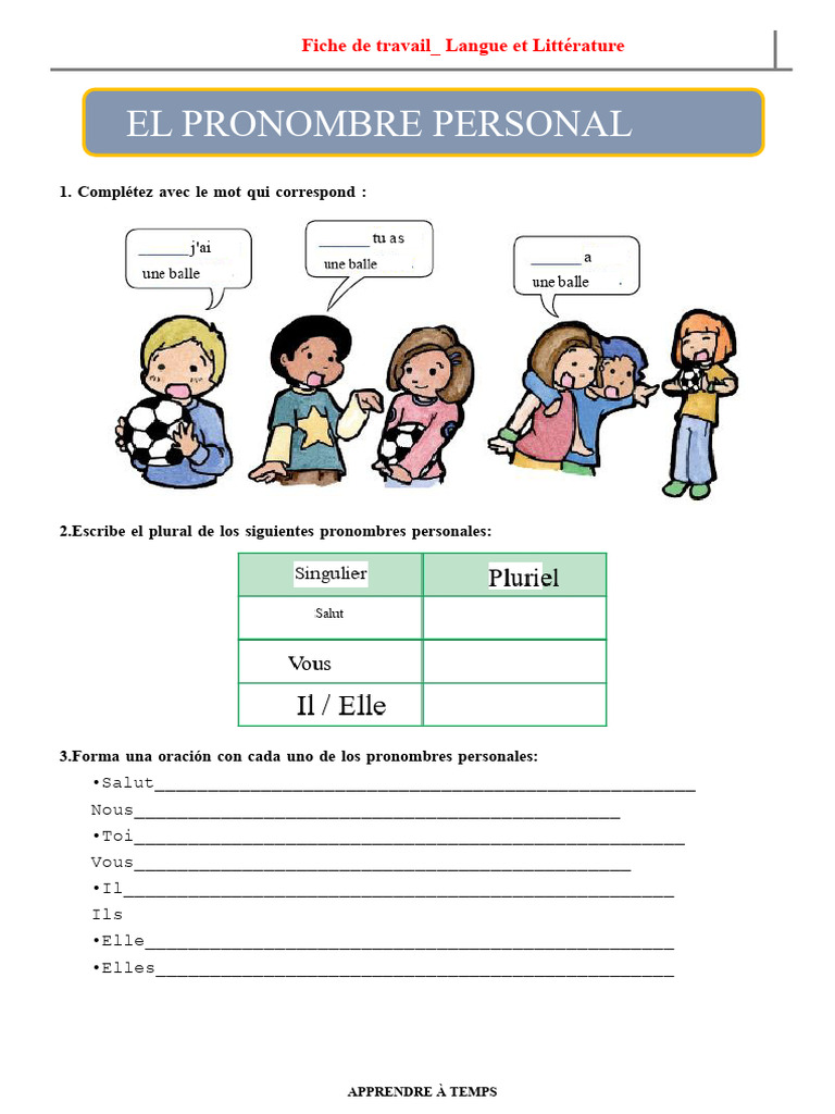 Exercices sur les pronoms personnels | PDF | Linguistique