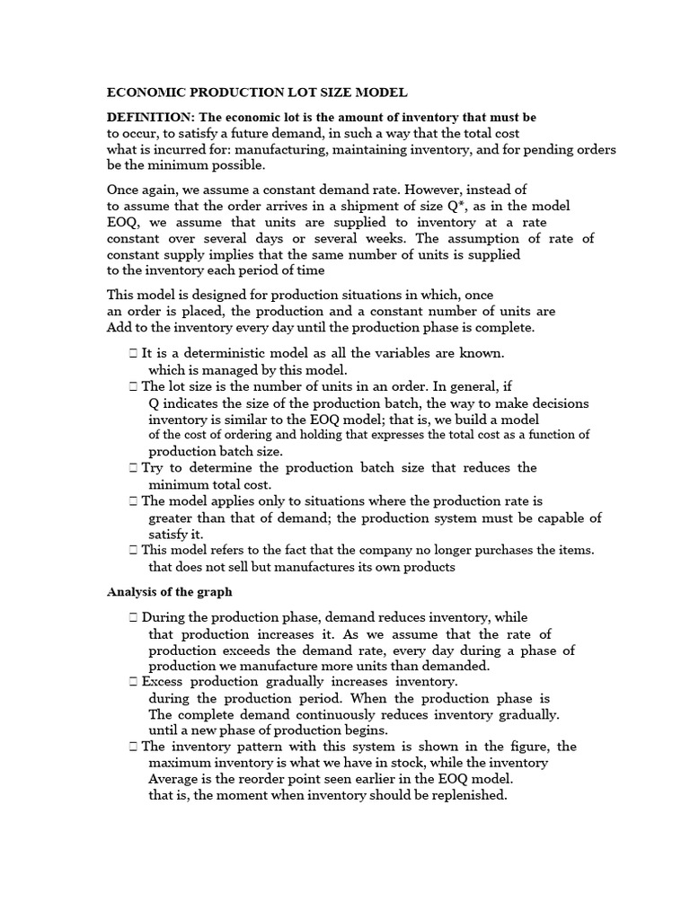 Economic Production Lot Size Model (Executive Summary) | PDF ...