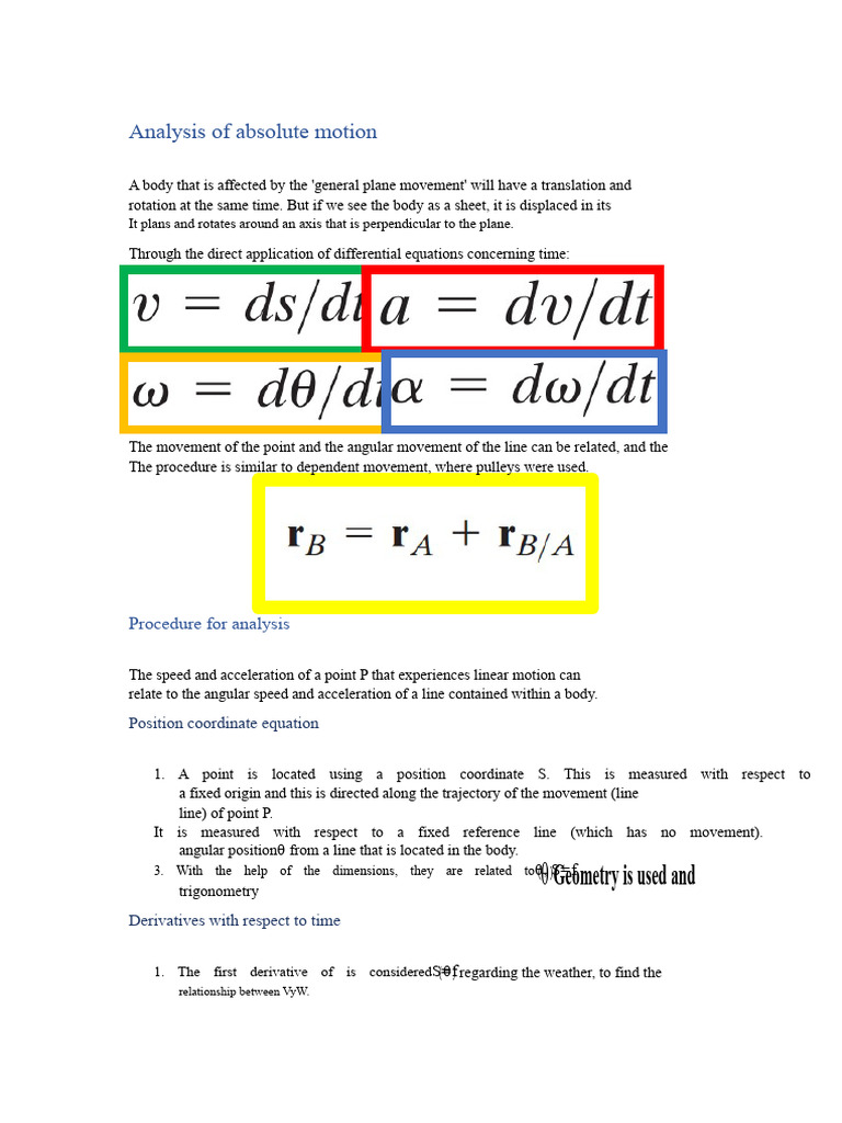 Analysis of Absolute and Relative Motion | PDF | Rotation Around A ...