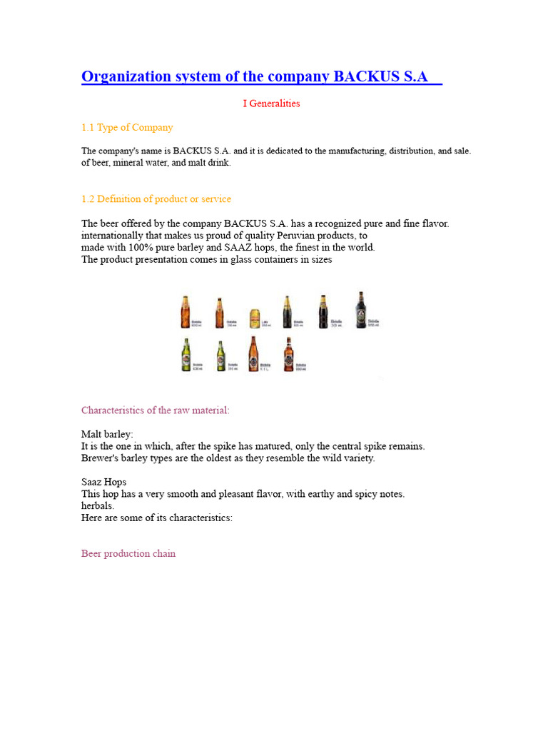 BACKUS S.A. Beer Production Overview | PDF | Brewing | Beer