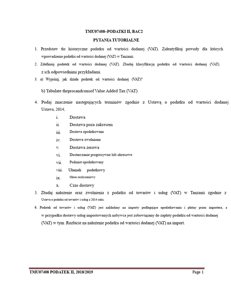 VAT Tutorial Questions PDF | PDF