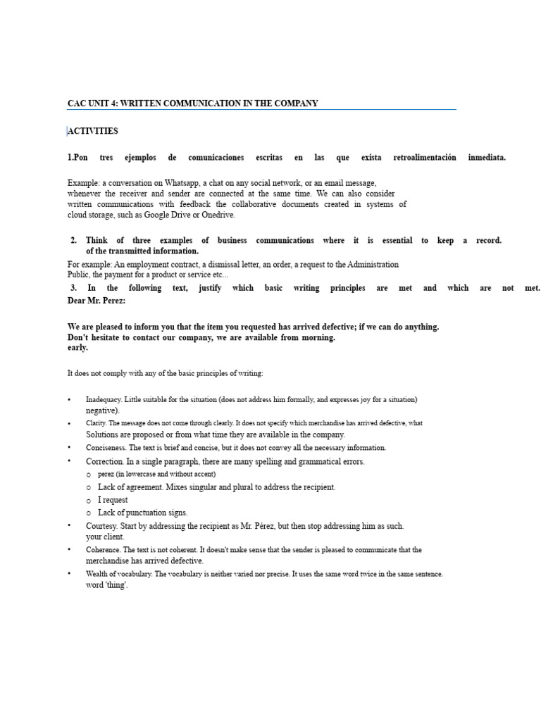 Review Activities and Solutions For Written Communication | PDF ...