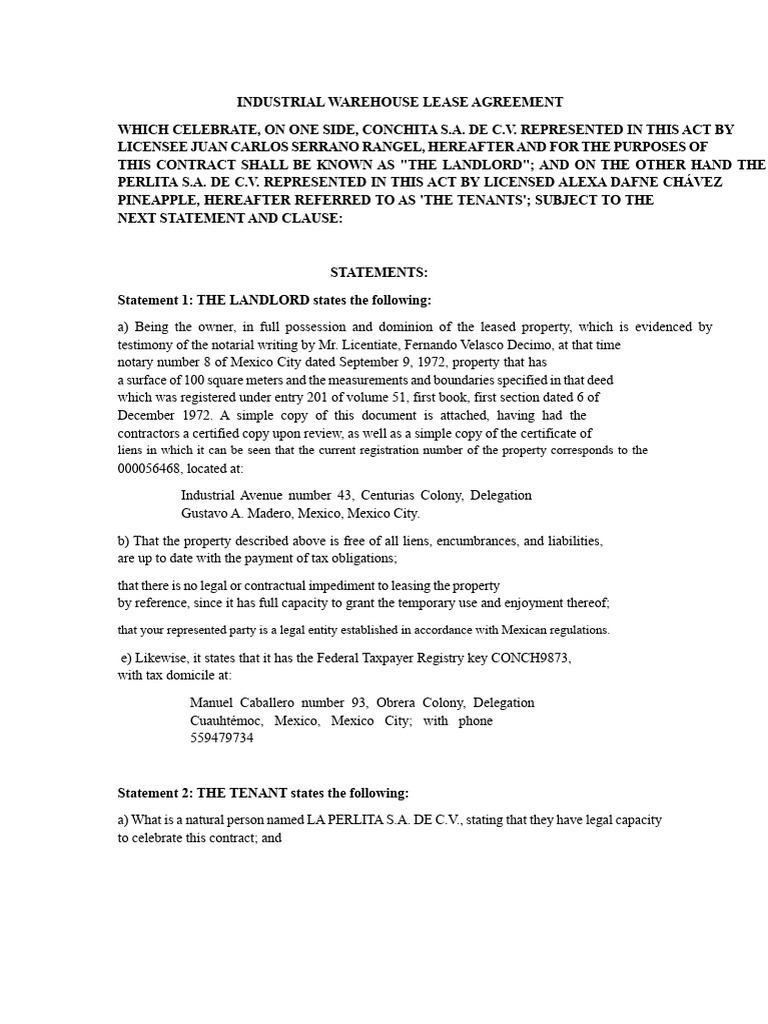 Industrial Warehouse Lease Agreement | PDF | Lease | Leasehold Estate