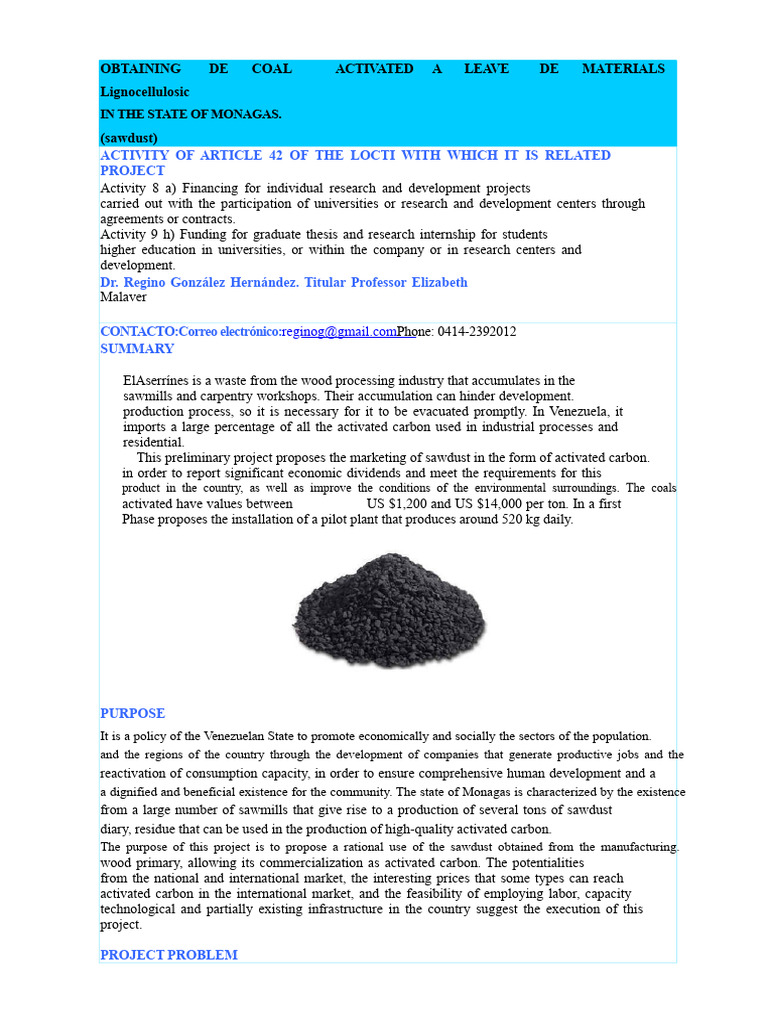 Activated Carbon Production from Sawdust | PDF | Charcoal | Coal