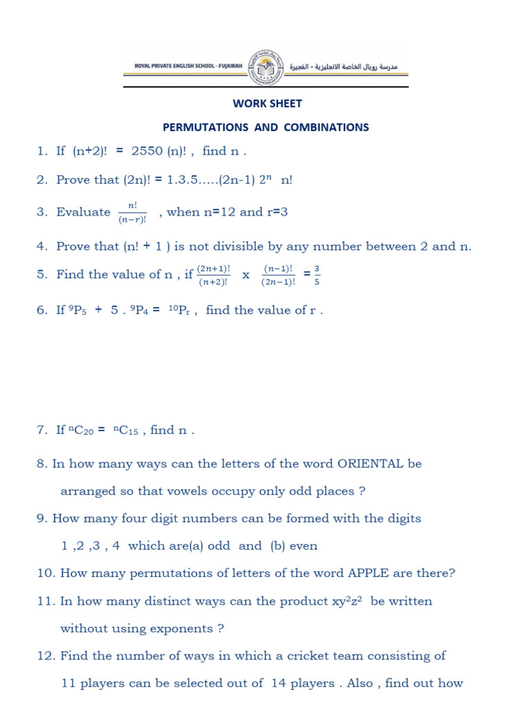 Permutations and Combinations Problems | PDF