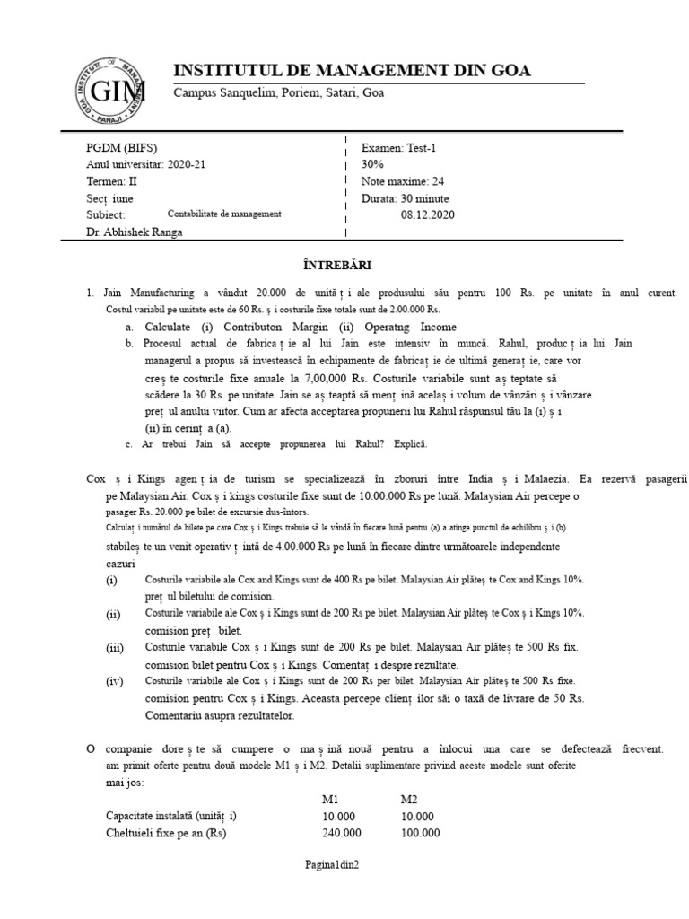 MA Test 1 | PDF